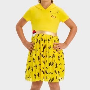 Girls' XL 14 Pokémon Pikachu Cosplay Short Sleeve Tutu Dress - Gold/Black/Yellow